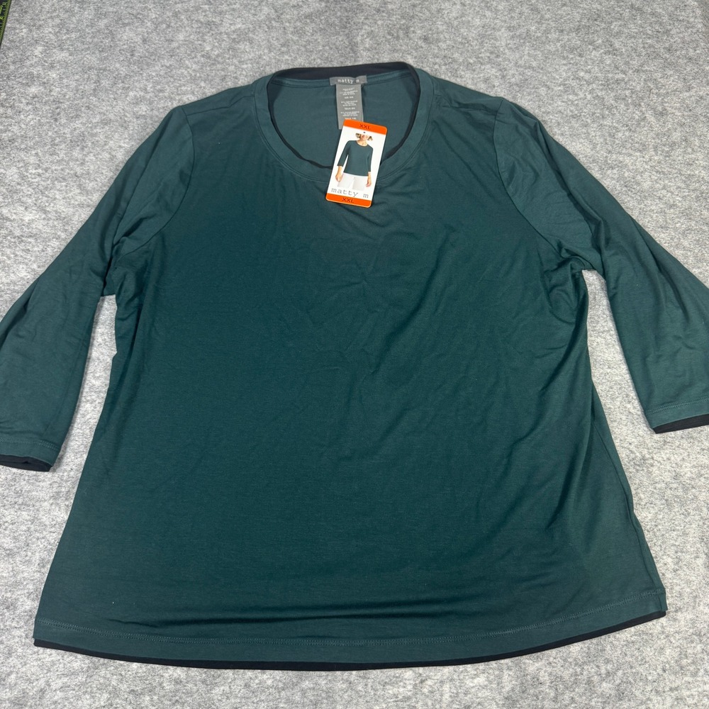 Matty M Womens XXL Green Bamboo Rayon 3/4 Sleeve Scoop Neck Top MK1971US NWT